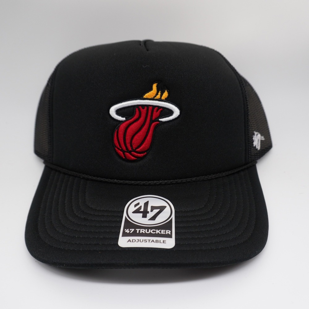 '47 Brand Miami Heat Trucker Hat Mens OSFA Black NBA Foam Shot Snapback Cap